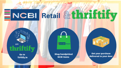 clothes rack with Vision Ireland & Thritify partnership logos