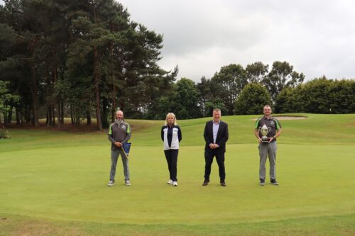 Esker Hills Golf Club – Damian Guinan & Arthur Marsh 2020 winners with head of Fundraising Joe McKenna and Helen Ryan