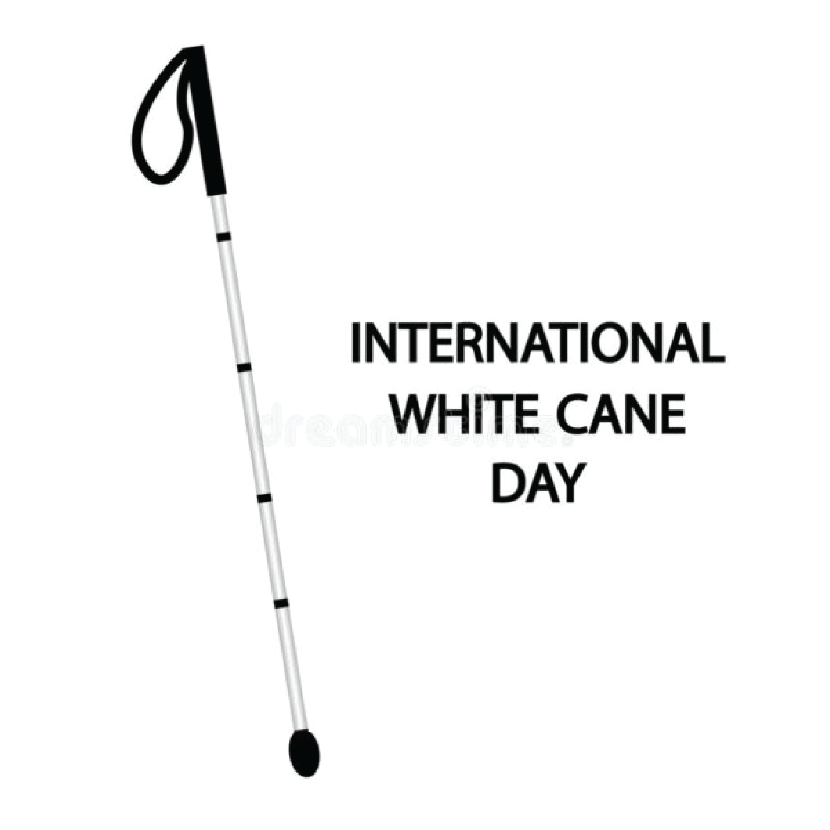 Image of white cane with words International White Cane Day around it.
