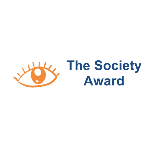 A version of the Vision Awards logo, which has the orange eye animation to the left, while the text on the right reads The Society Award