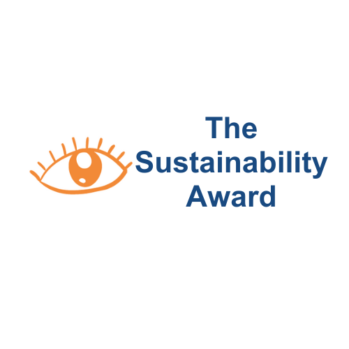 A version of the Vision Awards logo, which has the orange eye animation to the left, while the text on the right reads The Sustainability Award