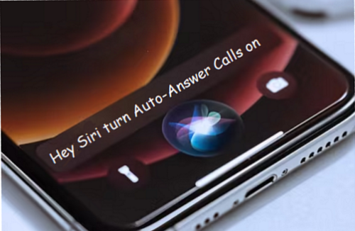 "Hey Siri turn Auto-Answer Calls on" displayed on an iPhone screen