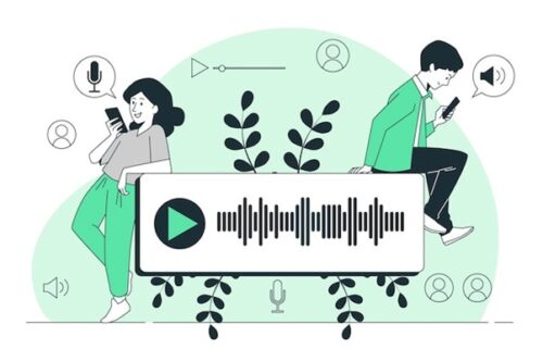 Illustration of woman and man sending a WhatsApp voice note