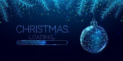 Illustration depicting a Christmas bauble next to a 'loading' status bar