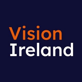 Vision Ireland logo. Vision is written in orange above Ireland which is written in white.