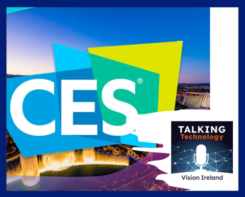CES event logo next to Talking Technology podcast logo