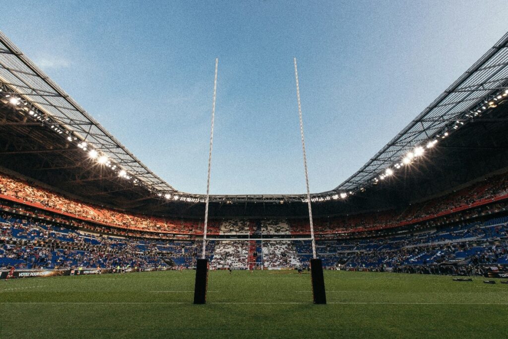 Inside of a rugby stadium