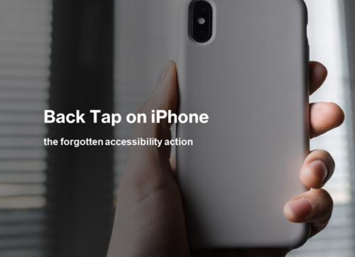 Hand holding a smartphone with the title "Back Tap on iPhone: the forgotten accessibility action"