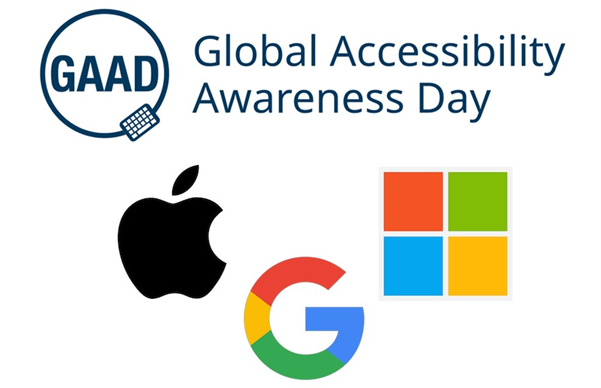 Google for Global Accessibility Awareness Day logo and Apple, Google and Microsoft logos